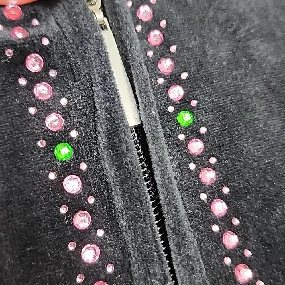 Black Velvet zip-up hoodie with Rhinestones. Size 2X Women's - Picture 3 of 9